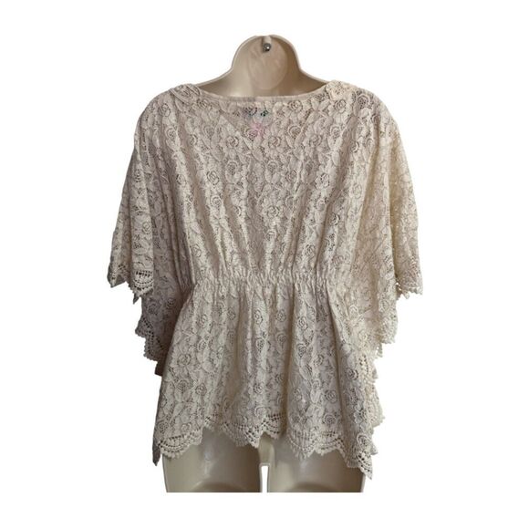 Flying Tomato Ivory Beige Lace Boho Top Size M - Picture 4 of 10
